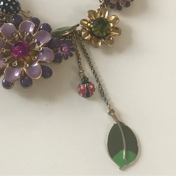 Betsey Johnson Secret Garden Party Flower Leaf Bugs Charm Necklace. - Picture 5 of 10